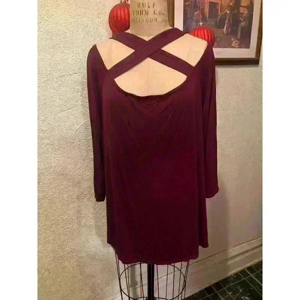 Loveappella Plus Size Cross Strap Pullover Top Burgundy NWT Size 3X